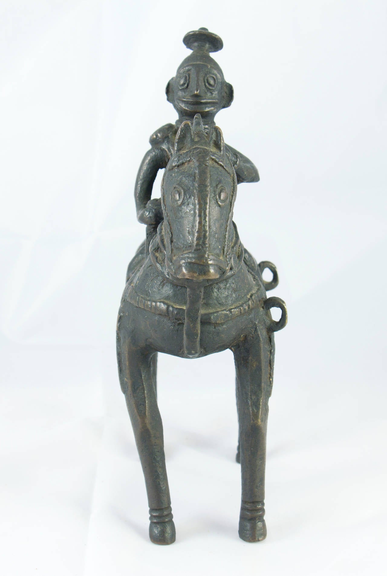 Indian Jungli Bronze Warrior on Horseback In Excellent Condition For Sale In Hudson, NY