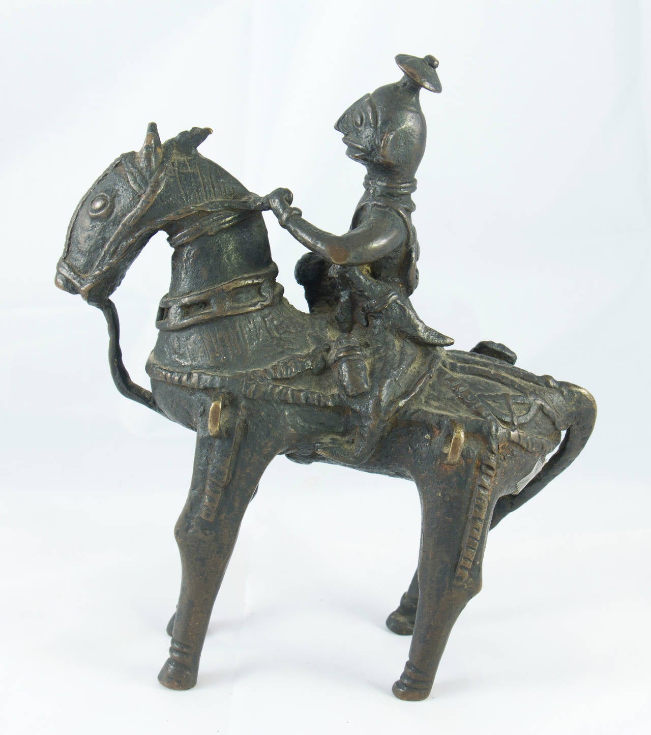 Indian Jungli Bronze Warrior on Horseback For Sale 1