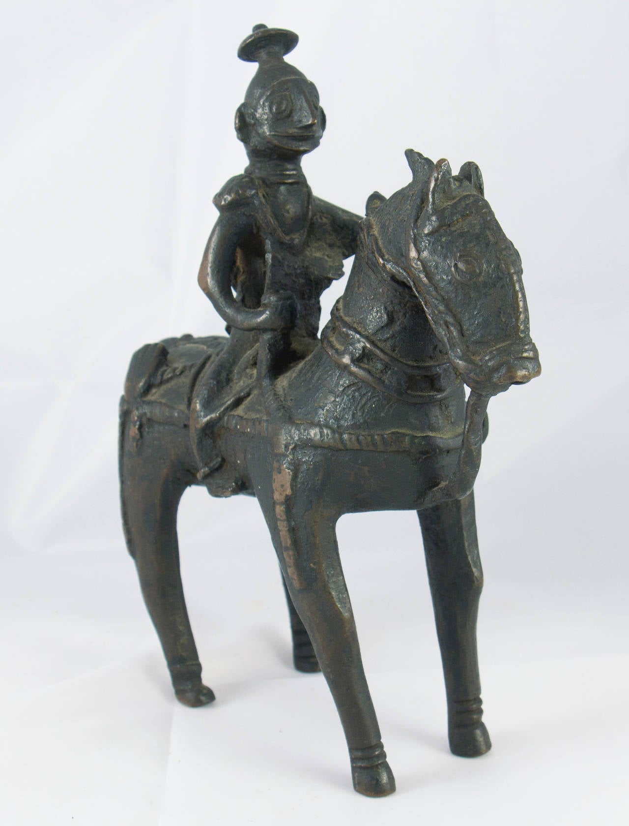 Indian Jungli Bronze Warrior on Horseback For Sale 3