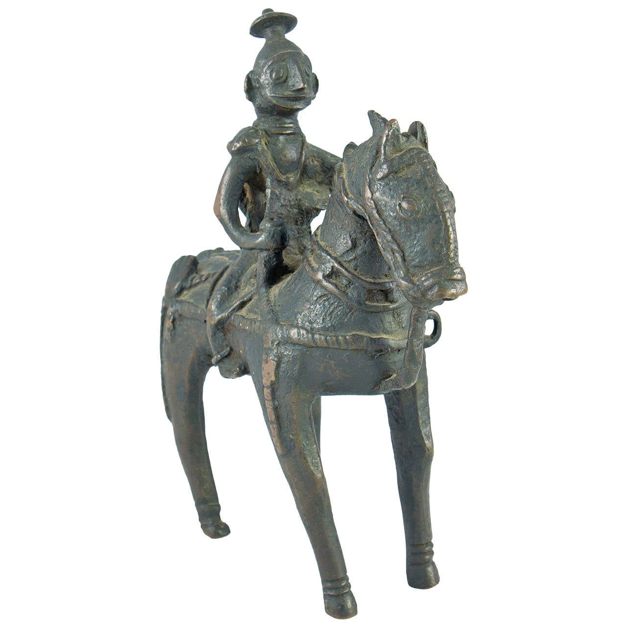 Indian Jungli Bronze Warrior on Horseback For Sale
