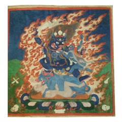 Antique Rare 19th Century Tibetan "Thangka of Yama" or "Lord of Death"