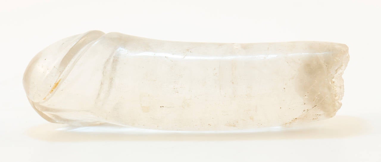 Chinese Tang Dynasty Crystal Phallus. 8th Century. 
Note: This piece is clear crystal and the color shown is reflected from the surface that it was photographed on.