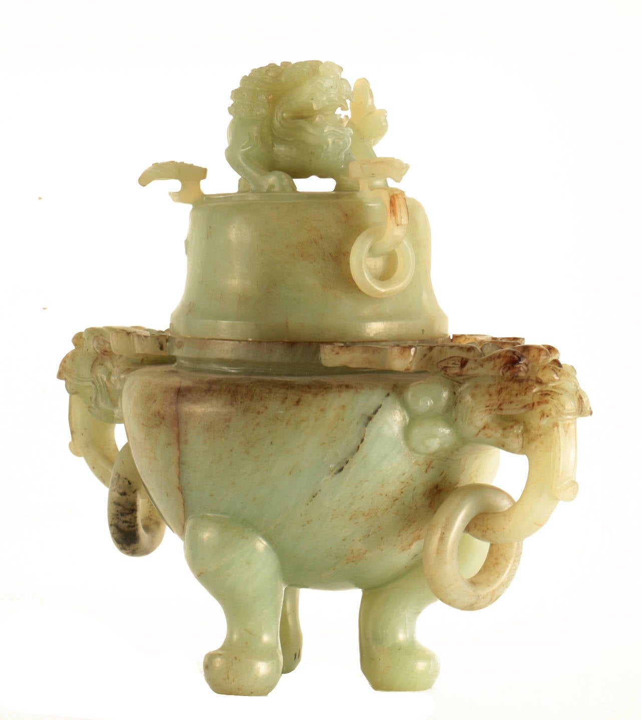 18th century nephrite jade 3 footed Chinese Ching dynasty vessel/censer.