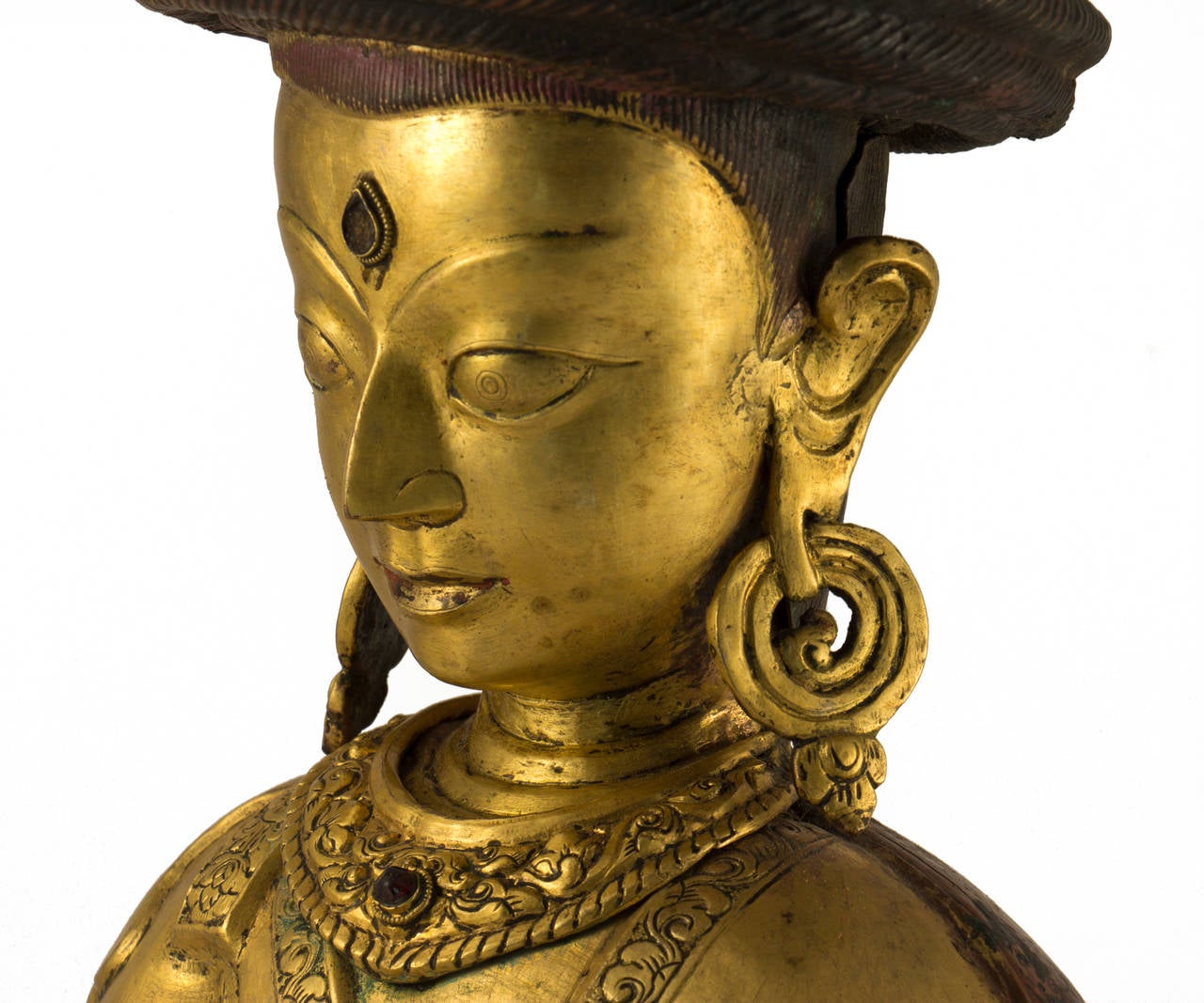 Gilt Copper Tibetan Mystic Lama's Portrait In Excellent Condition For Sale In Hudson, NY