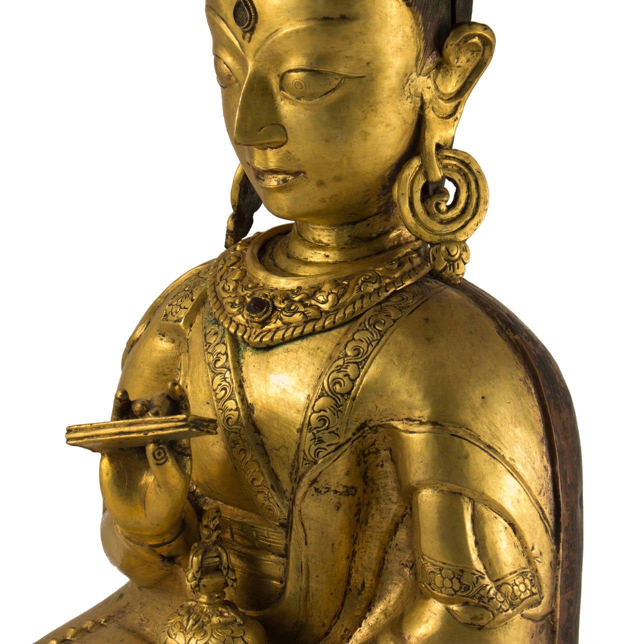 18th Century and Earlier Gilt Copper Tibetan Mystic Lama's Portrait For Sale