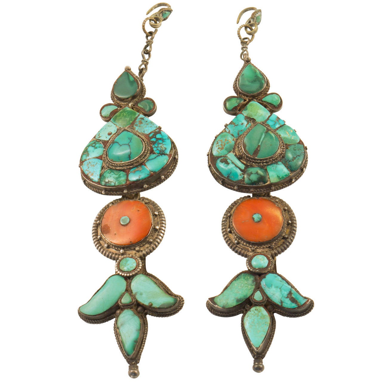 Antique Tibetan Earrings For Sale