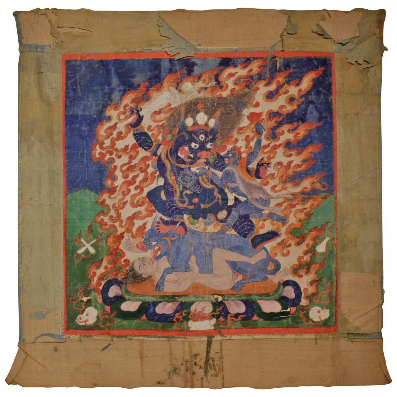 Rare 19th Century Tibetan "Thangka of Yama" or "Lord of Death"