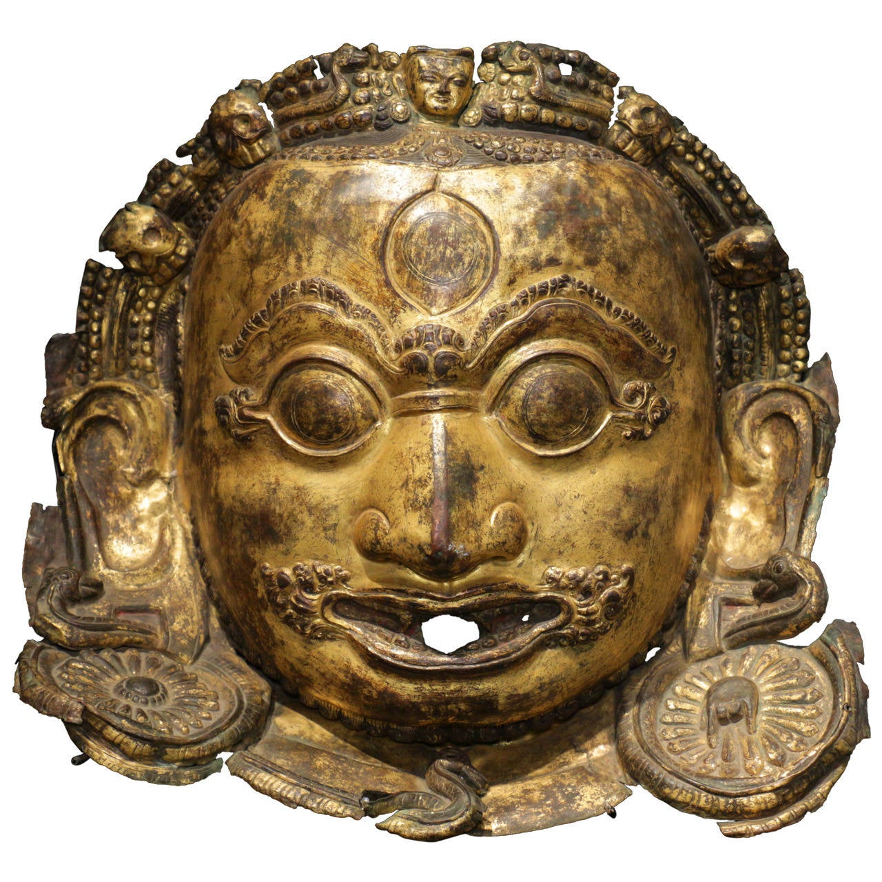 15th Century Gilt Bhairava Mask For Sale