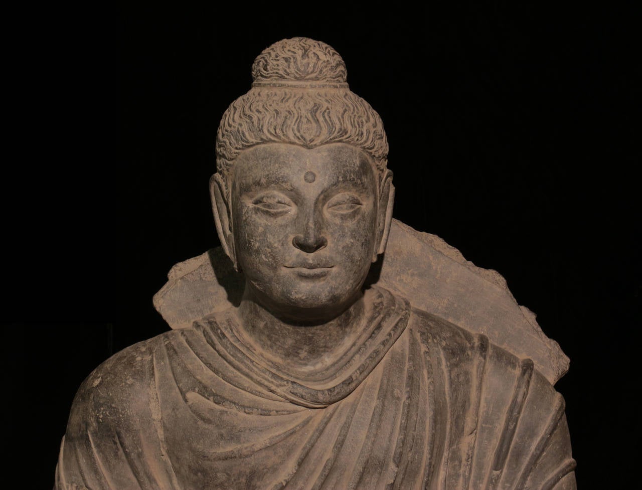 Exceptional 1700 Year Old, Lifesize, Museum Quality Stone Buddha Sculpture For Sale 1