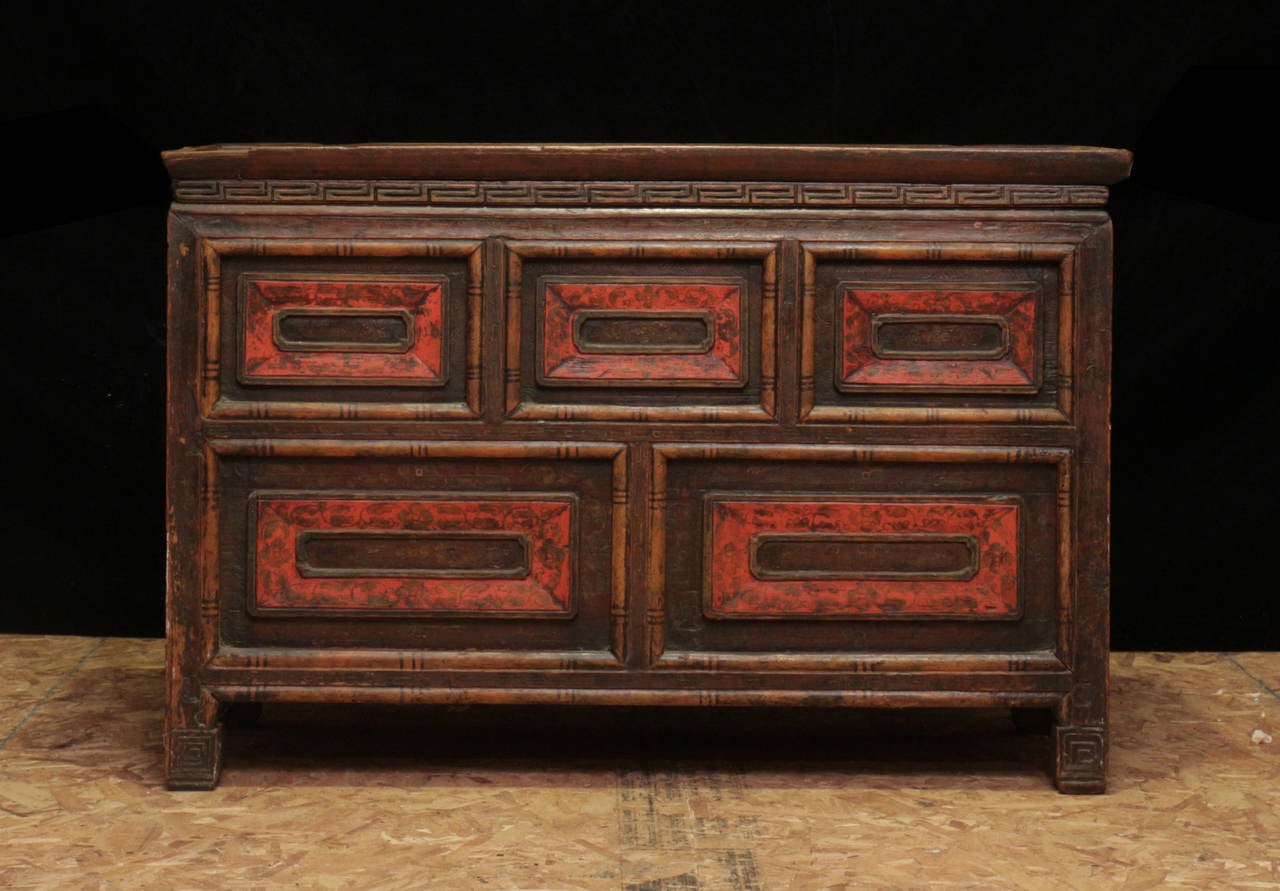 Tibetan prayer table (Chogktse) has an interior storage compartment. Of the type used in Tibetan monasteries or the home of an aristocrat.