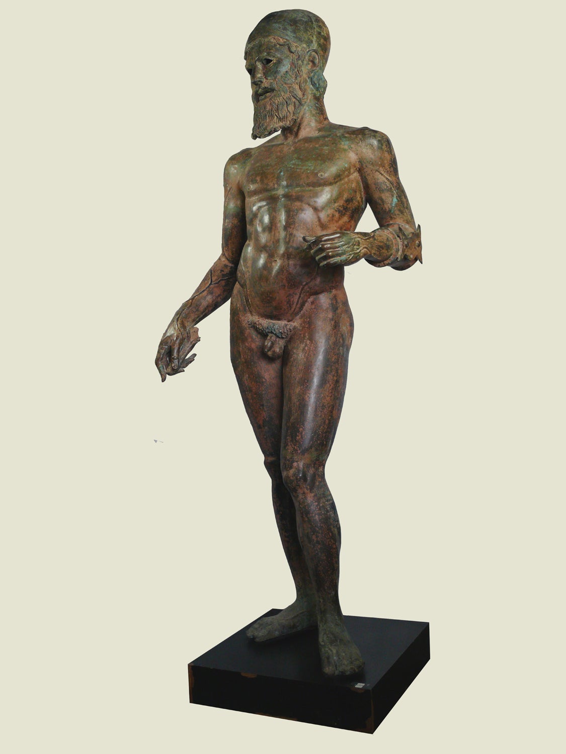 An excellent 20th century copy of one of the two Riace bronze statues also called the Riace warriors. 

The original Riace bronze statues are famous full-size Greek bronzes of naked bearded warriors, believed to have been cast about 460–450 BC and