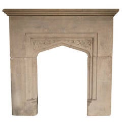Antique Small Gothic Stone Fireplace Surround