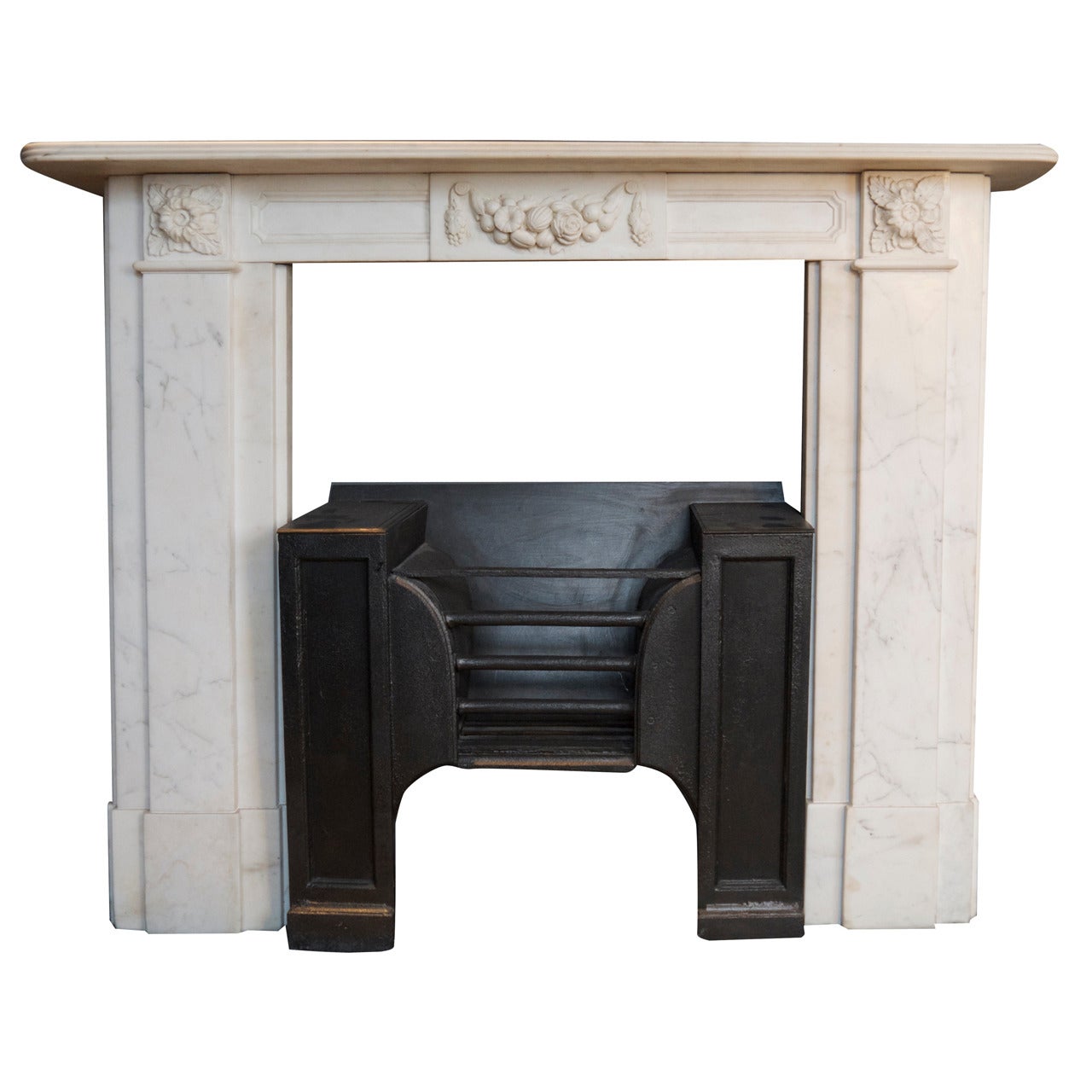 Antique Georgian Marble Fireplace Surround with an Original Hob Grate