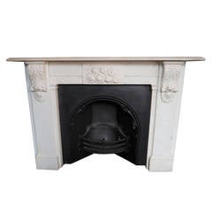 Large Victorian Statuary White Carved Marble Corbel Fireplace Surround