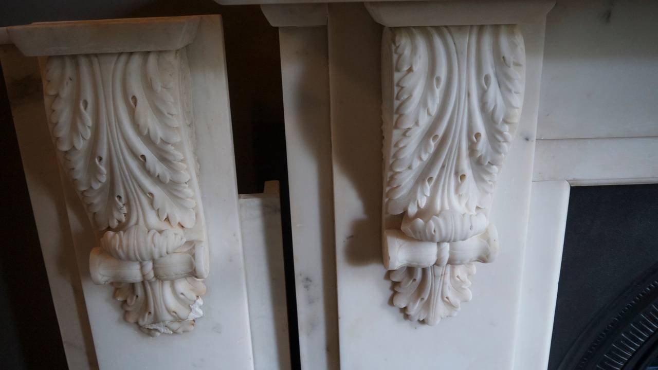 Pair of Statuary White Carved Victorian Marble Corbels 4