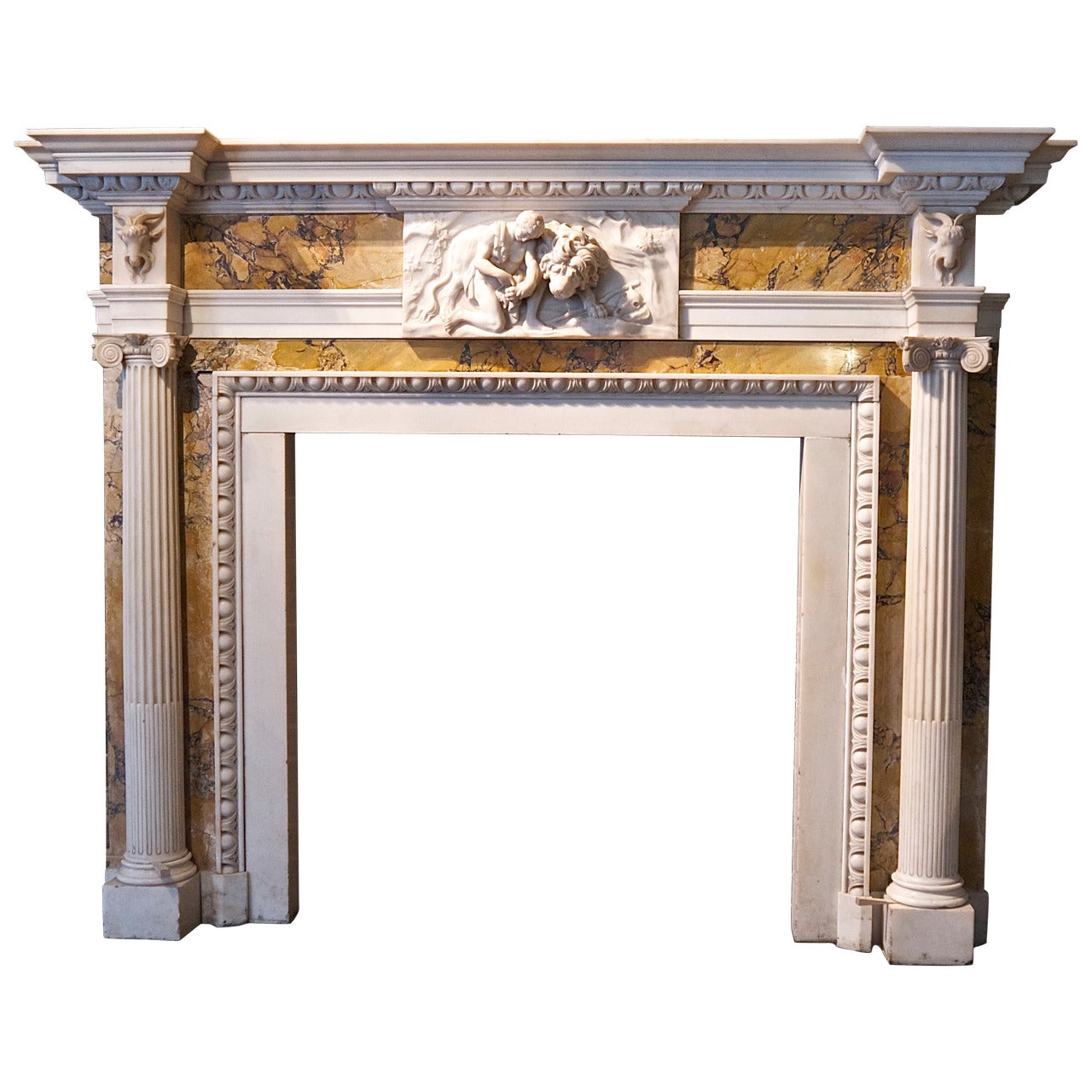 Antique George III White Statuary and Siena Marble Fireplace Surround For Sale