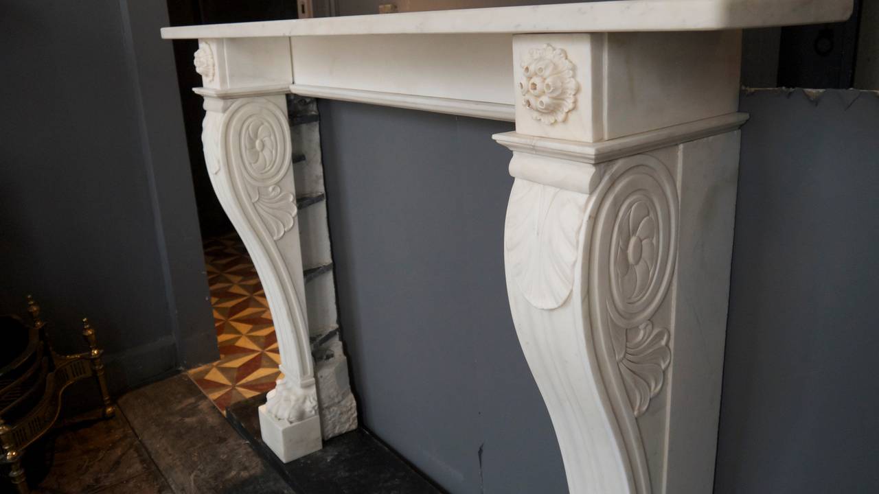 Original Statuary White Belgian Lion Paw Marble Fireplace Surround 4