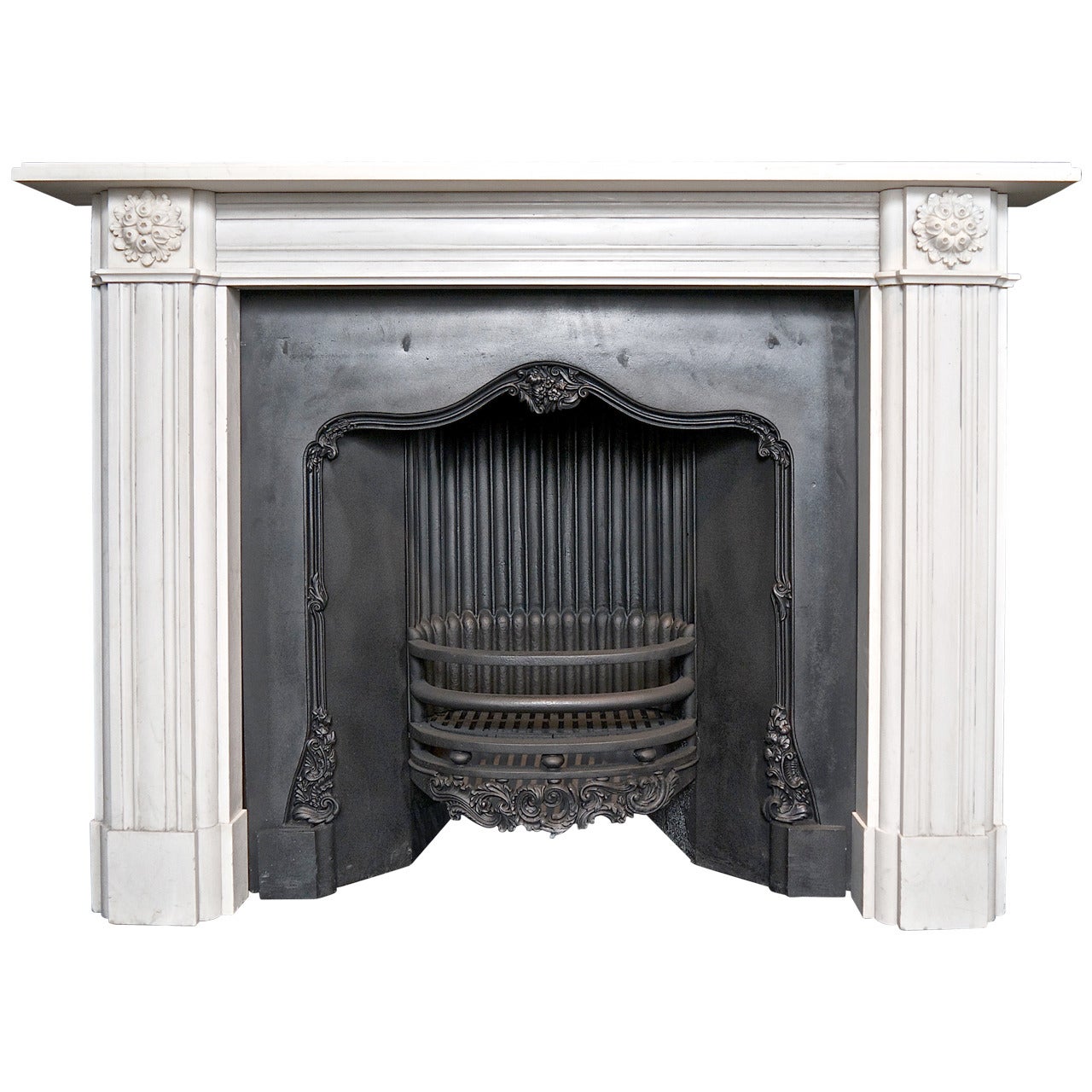Georgian Style Aged Statuary White Marble Fireplace Surround For Sale