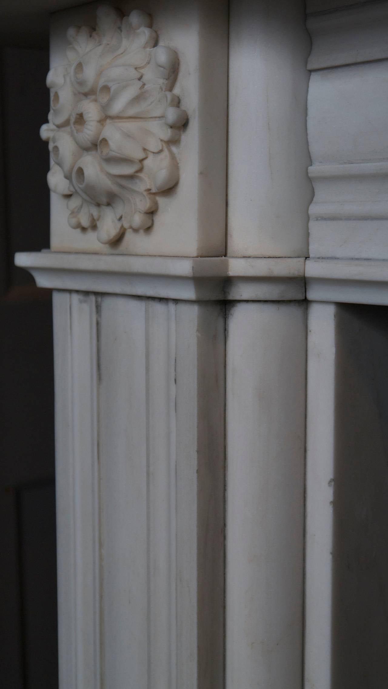 European Georgian Style Aged Statuary White Marble Fireplace Surround For Sale