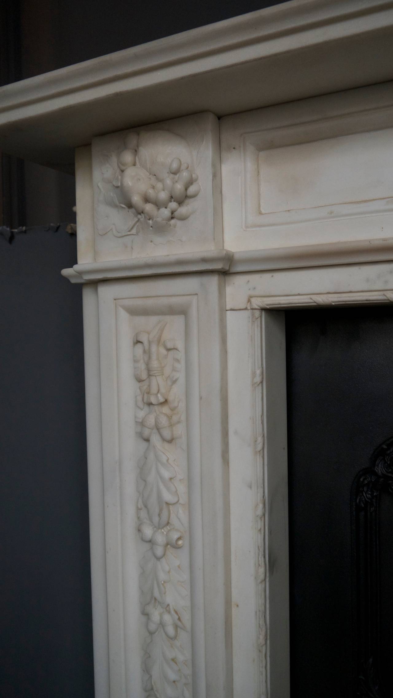 English Original Statuary White Georgian Marble Fireplace Surround