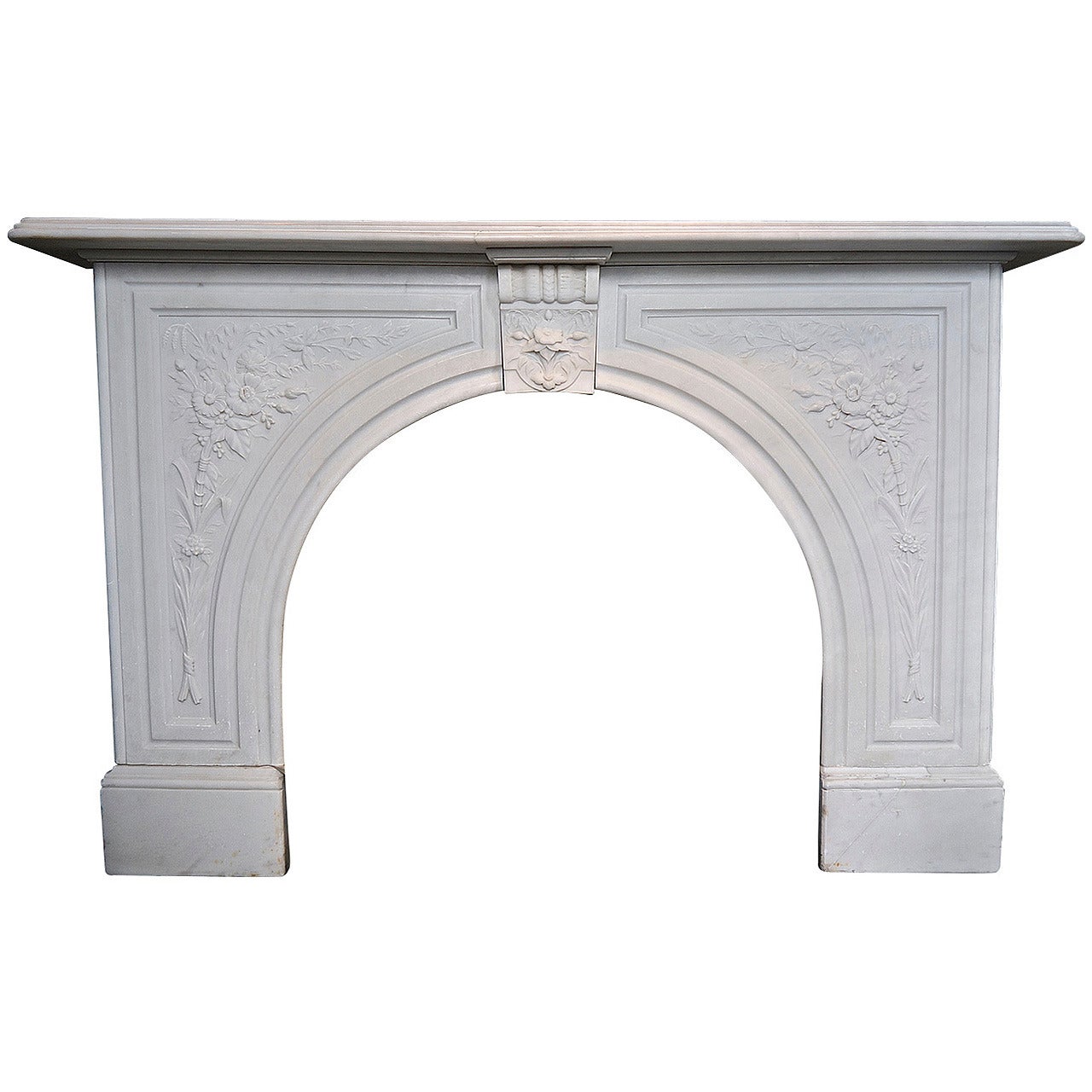 Antique Victorian Carved Arched Marble Fireplace Surround