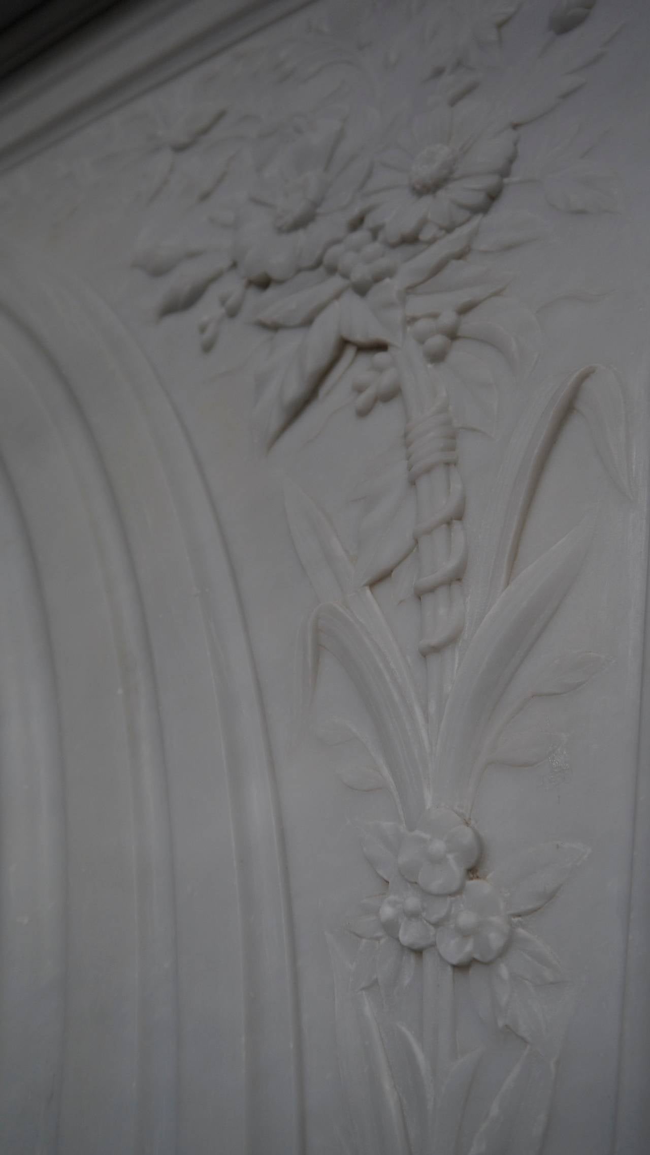 19th Century Antique Victorian Carved Arched Marble Fireplace Surround