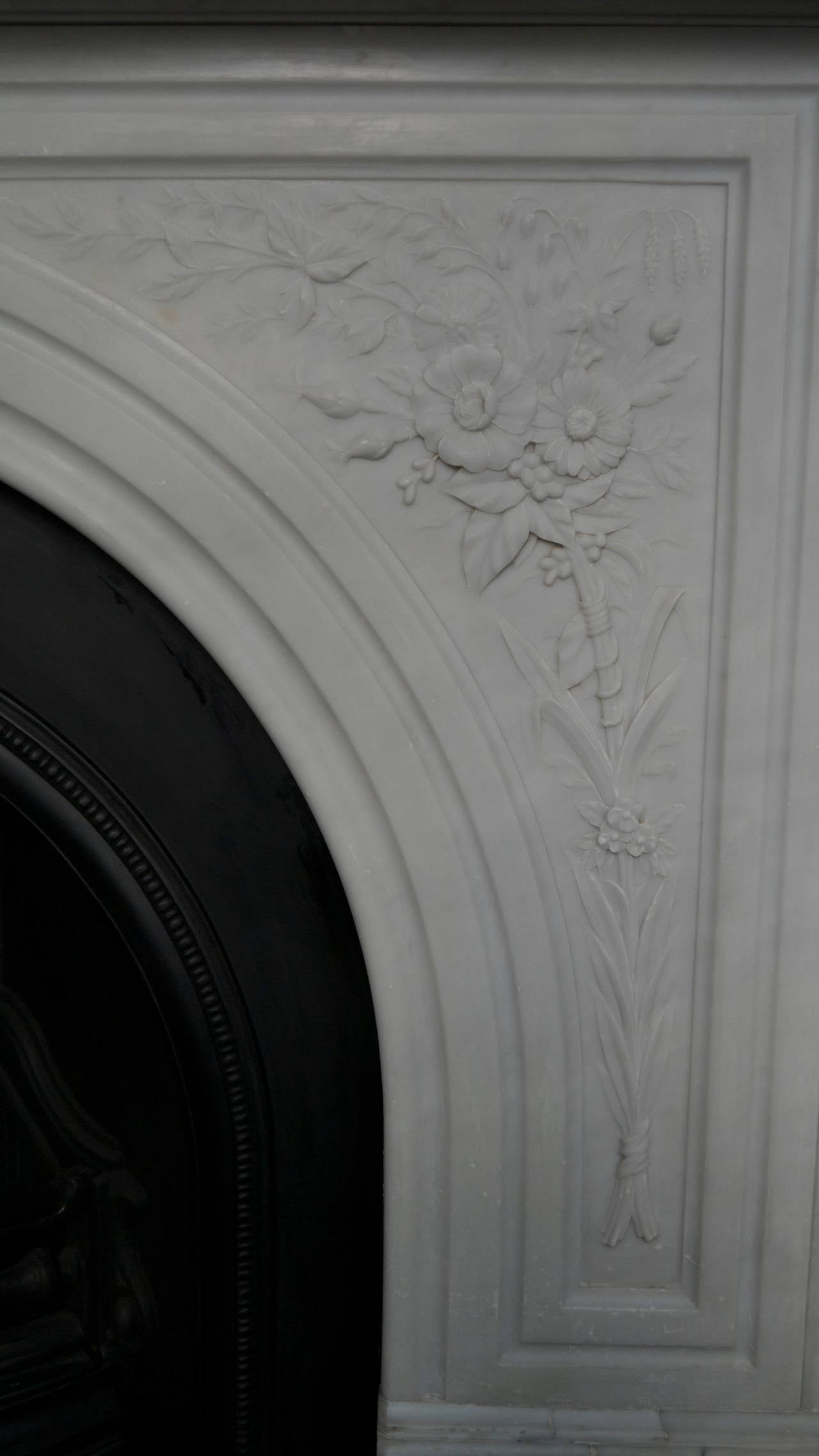 Antique Victorian Carved Arched Marble Fireplace Surround 3