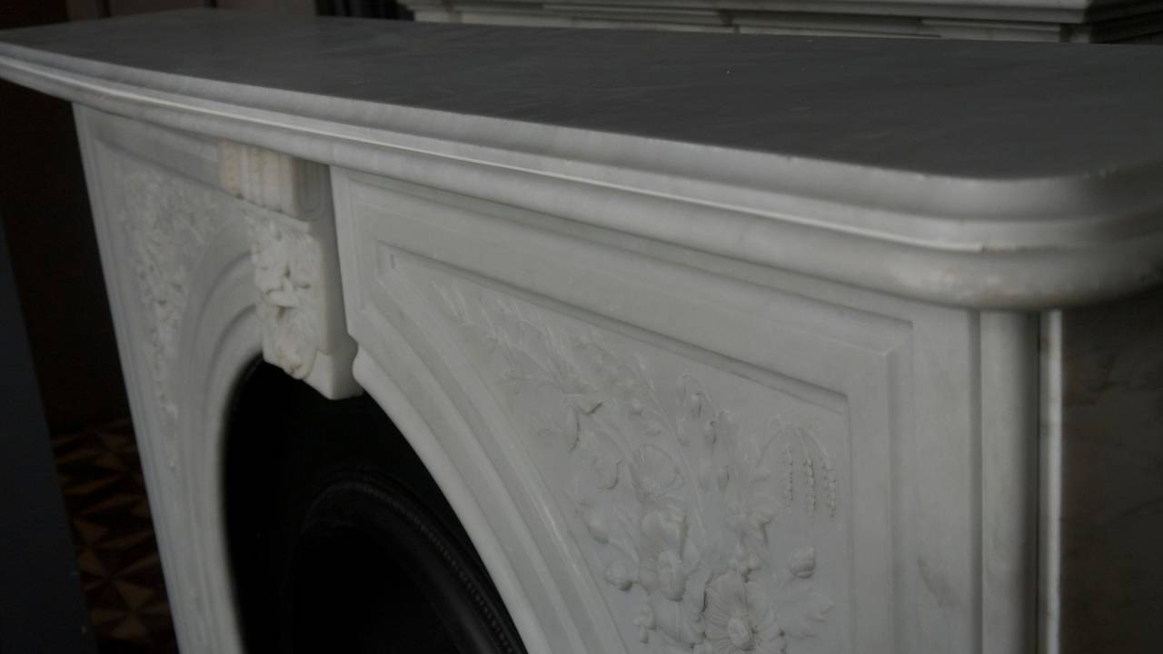 Antique Victorian Carved Arched Marble Fireplace Surround 2