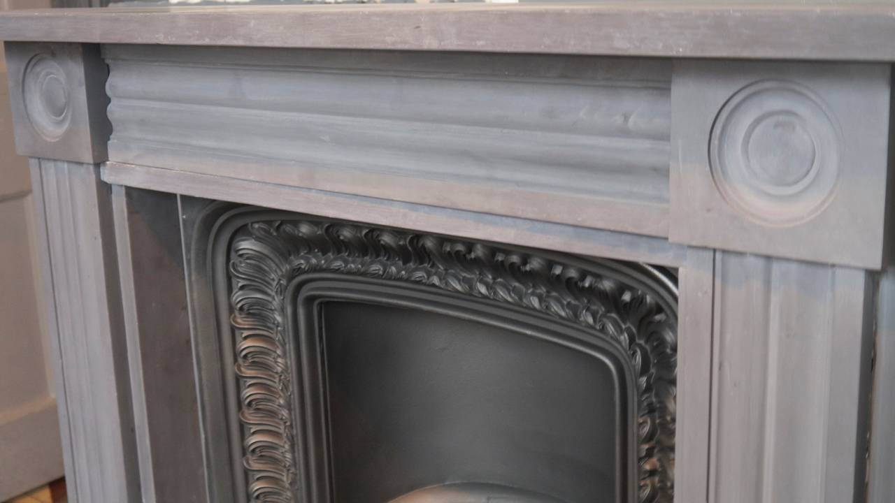 Antique Georgian slate surround shown with original Georgian insert (extra cost). Provenance bow. Opening size 28