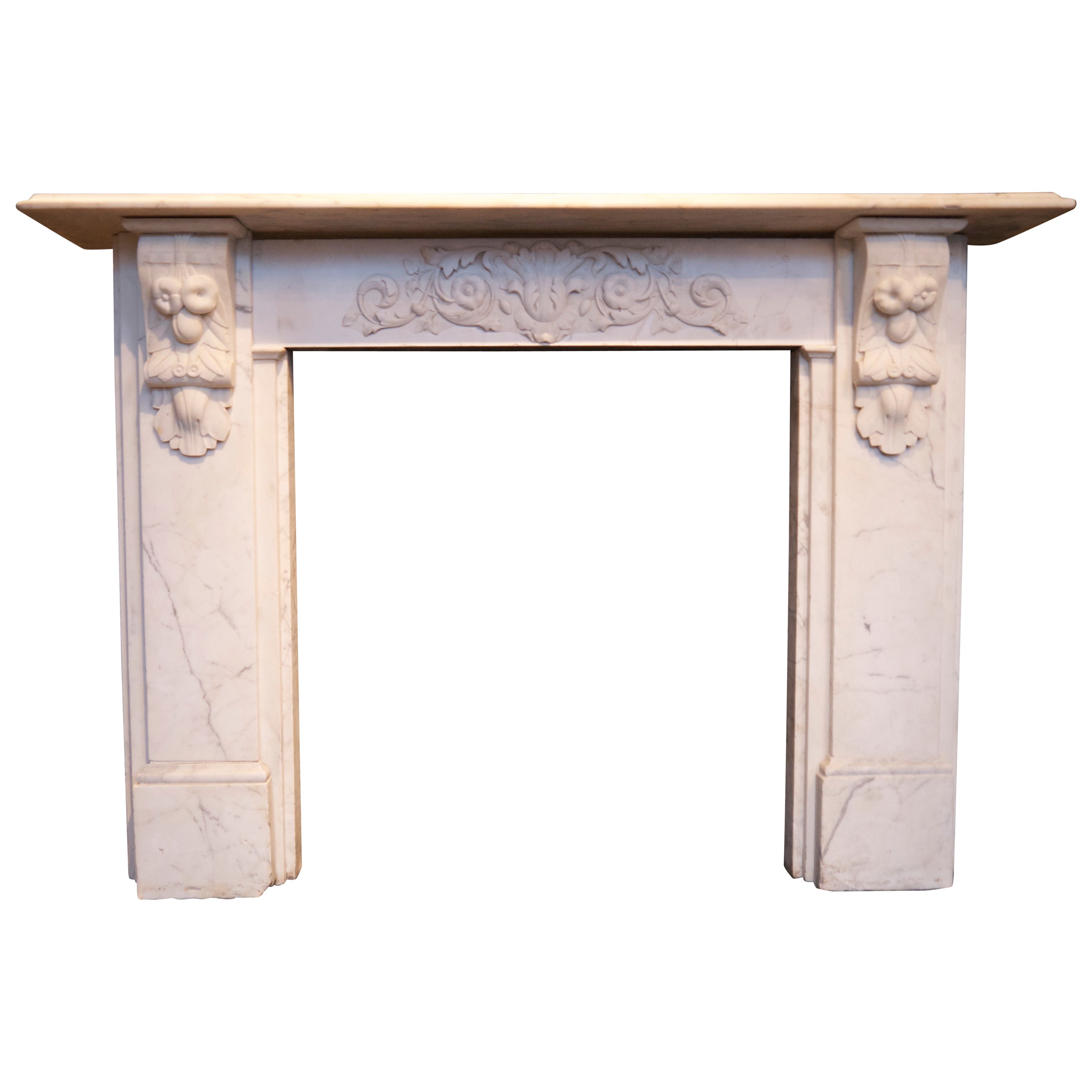 Original Statuary White Victorian Carved Corbel Mantel