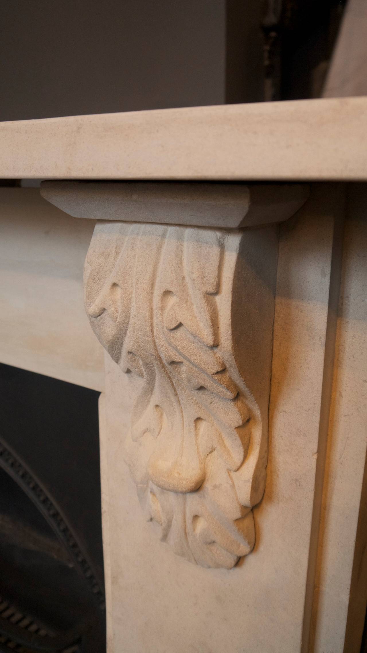 English Victorian Stone Surround with Acanthus Leaf Corbels