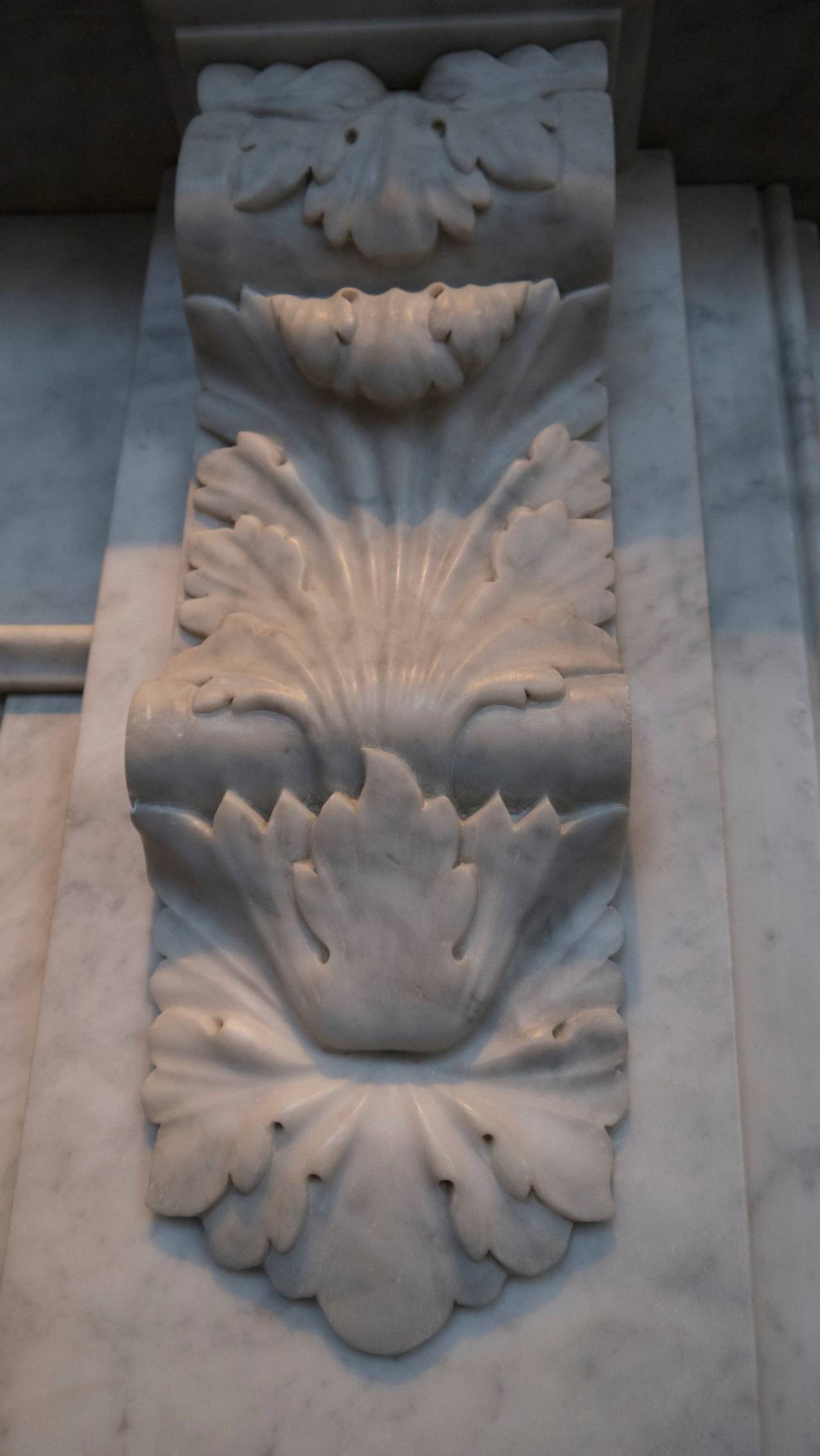 Victorian Style Carved Corbel in Carrara Marble fireplace