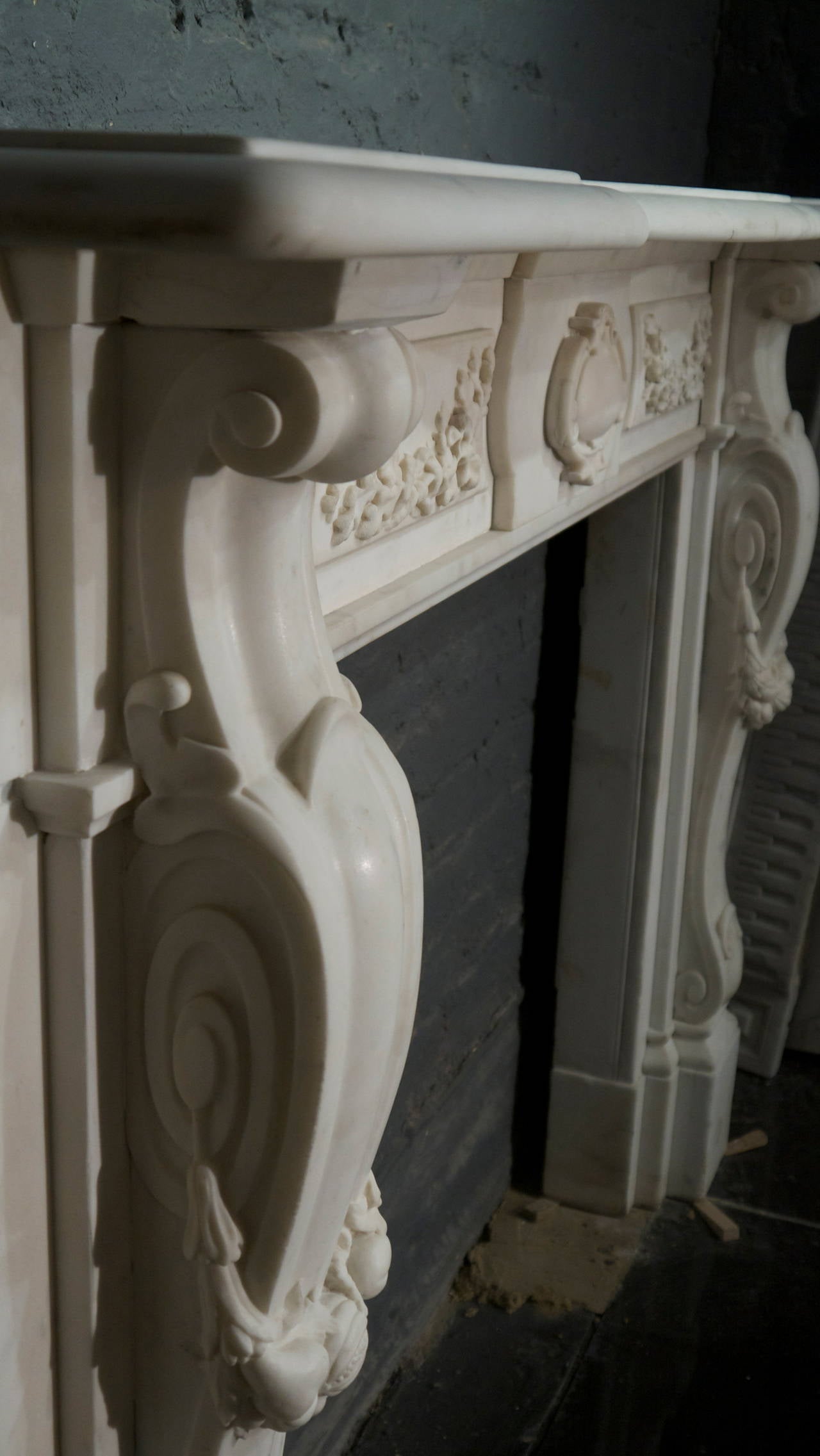 British Victorian Statuary White Marble Fireplace Surround