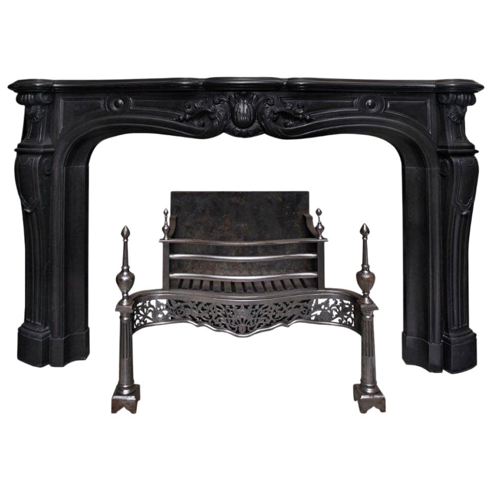 Black Louis XV Marble Fireplace Surround For Sale