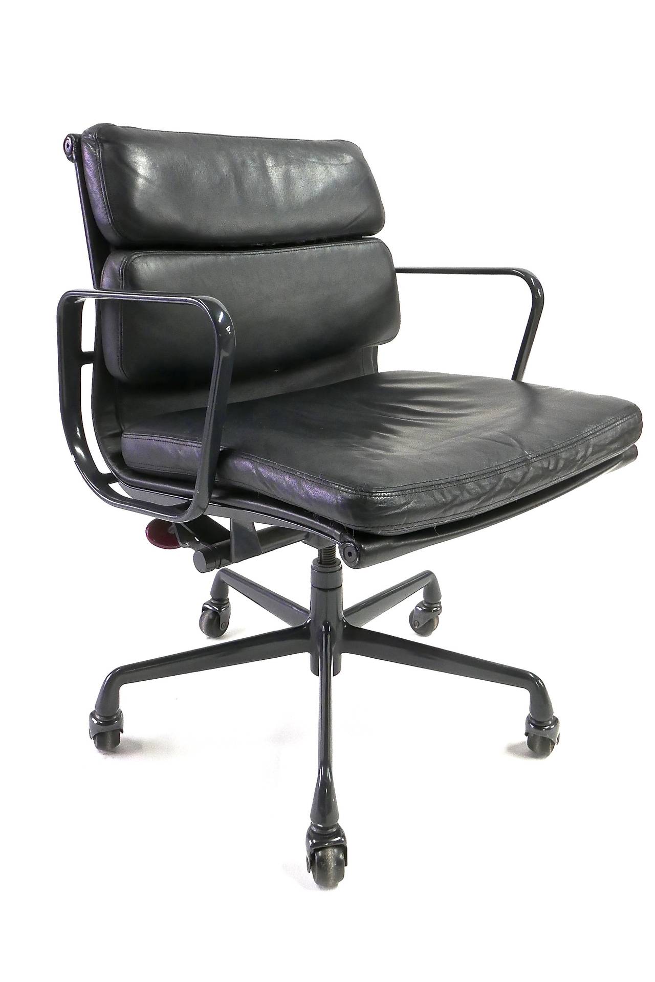 Set of Eight Black Leather Eames Soft Pad Chairs by Herman Miller 1
