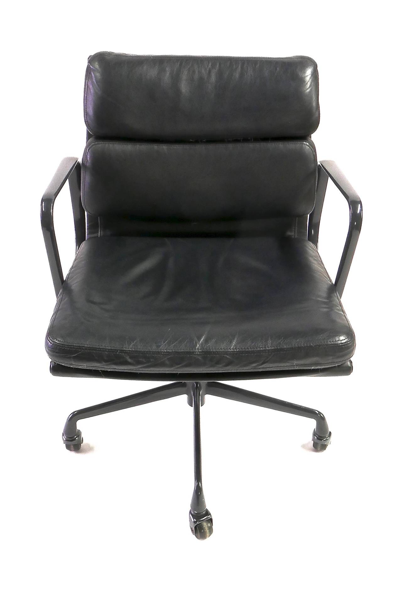 Set of Eight Black Leather Eames Soft Pad Chairs by Herman Miller 2