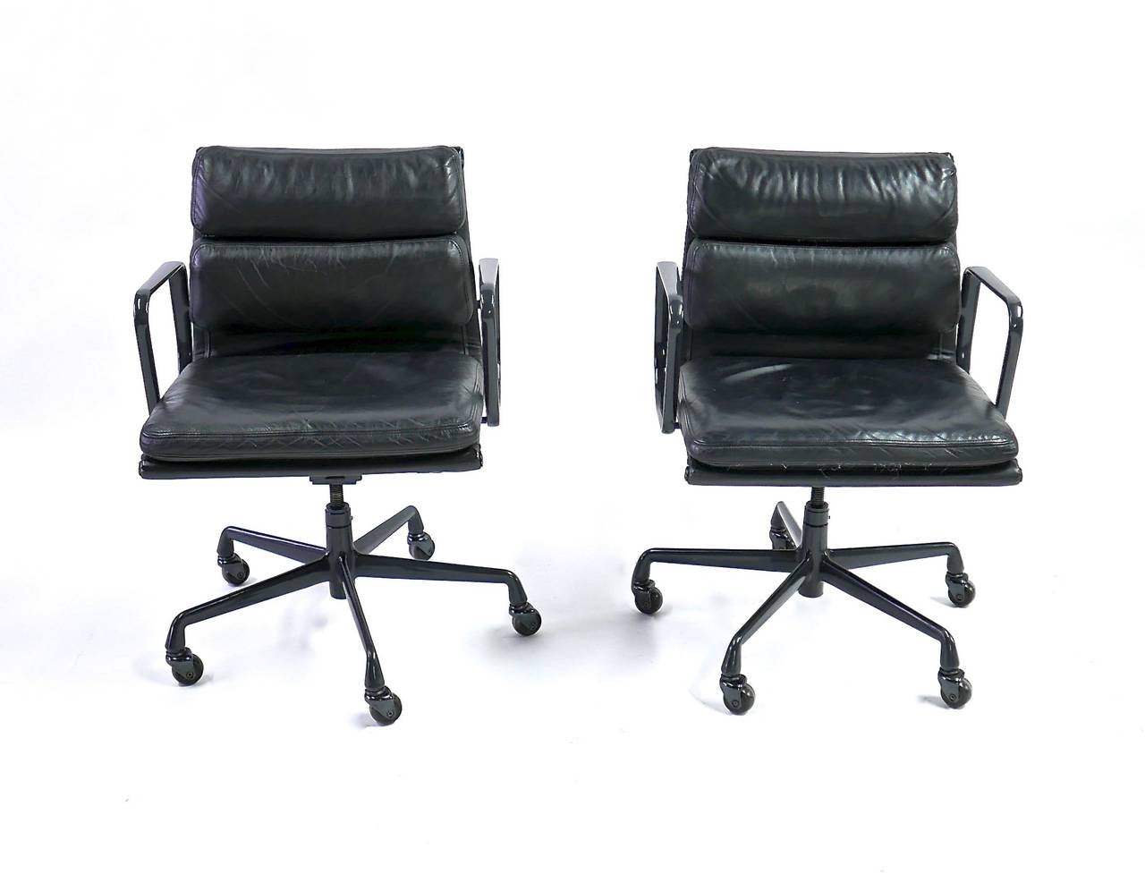 20th Century Set of Eight Black Leather Eames Soft Pad Chairs by Herman Miller