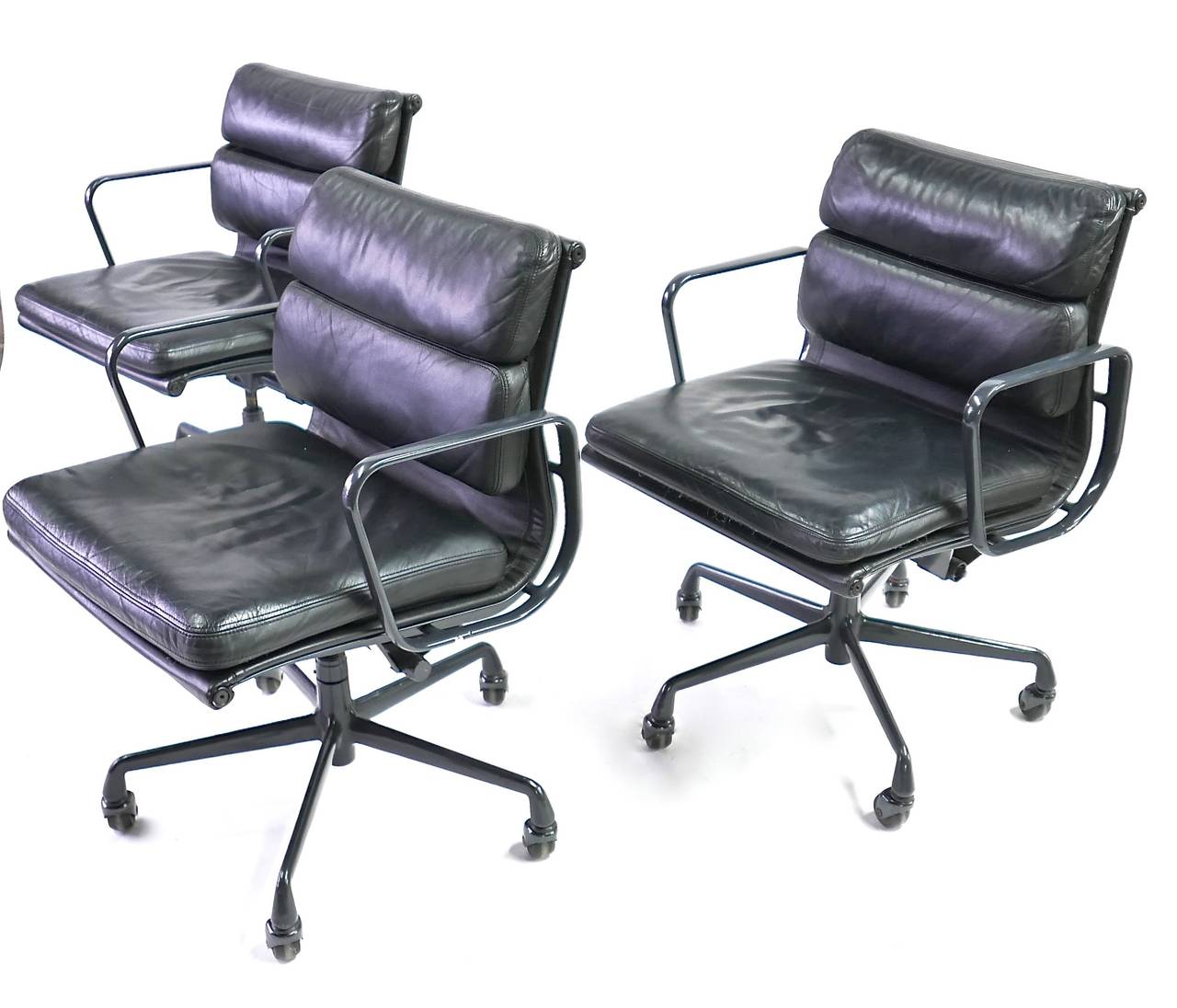 American Set of Eight Black Leather Eames Soft Pad Chairs by Herman Miller