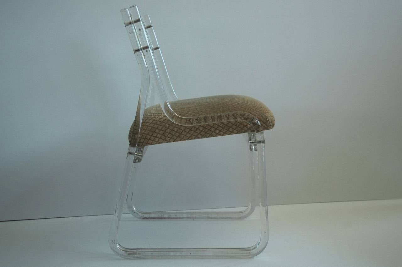 Mid-Century Modern Lucite Side Chair with Upholstered Seat Attributed to Karl Springer, 1970s