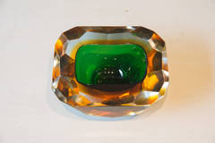 Faceted Crystal Bowl with Emerald Green Color, 20th Century