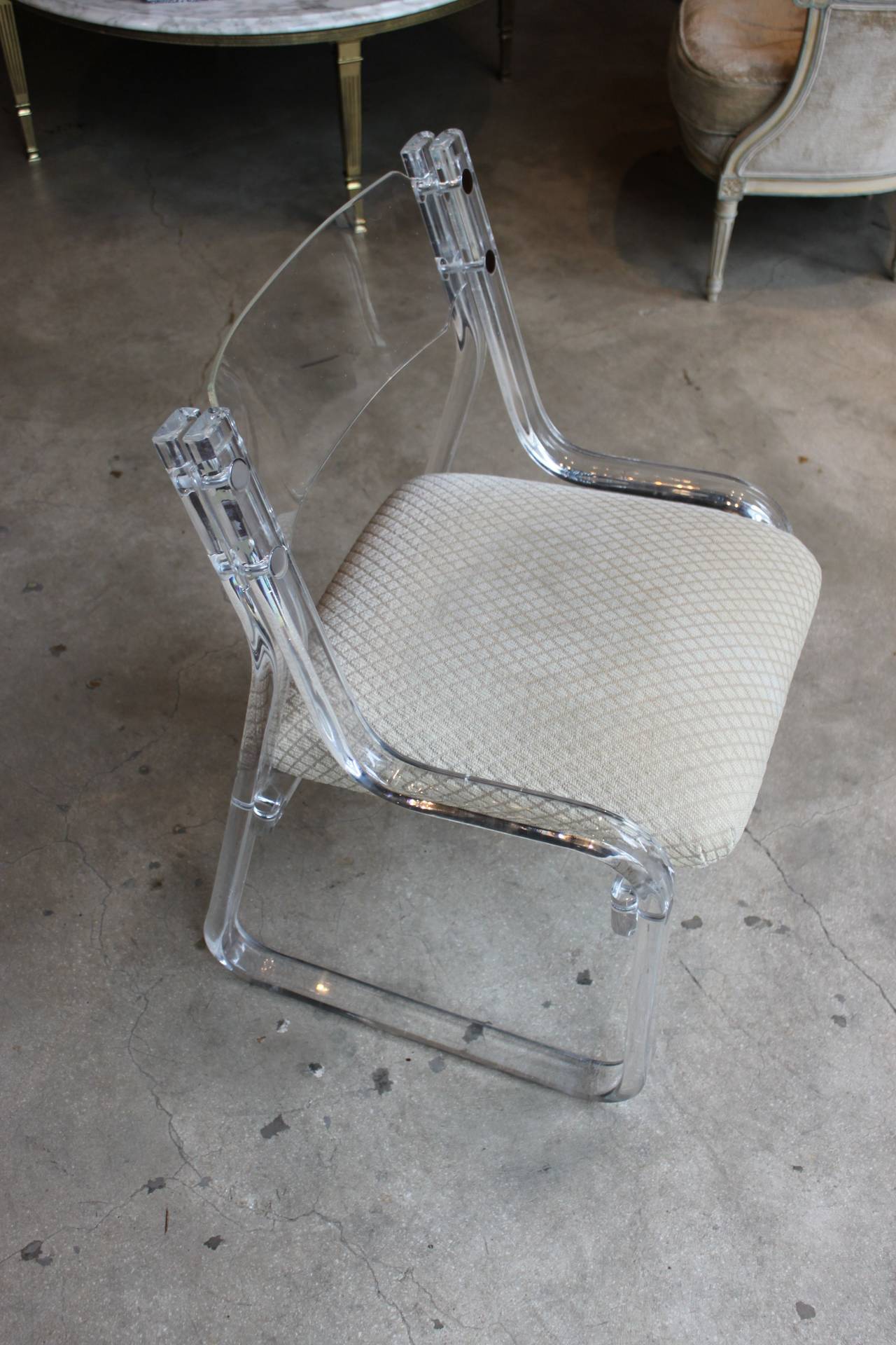 Lucite Side Chair with Upholstered Seat Attributed to Karl Springer, 1970s 2