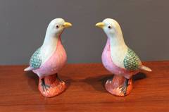 Pair of Chinese Polychrome Painted Porcelain Birds, Early 20th Century