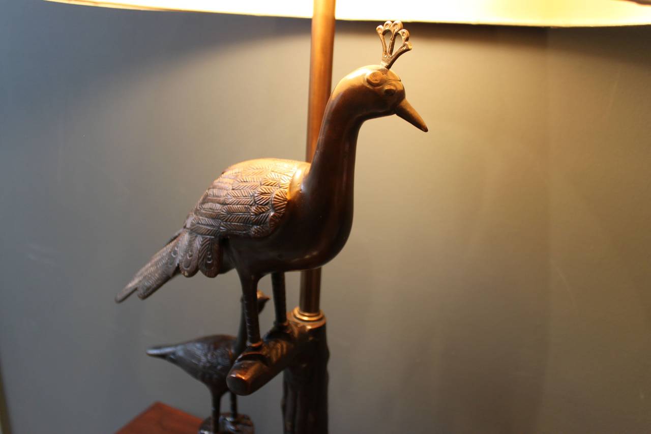 American Mid-Century Hollywood Regency Marbro Bronze Peacock Lamp