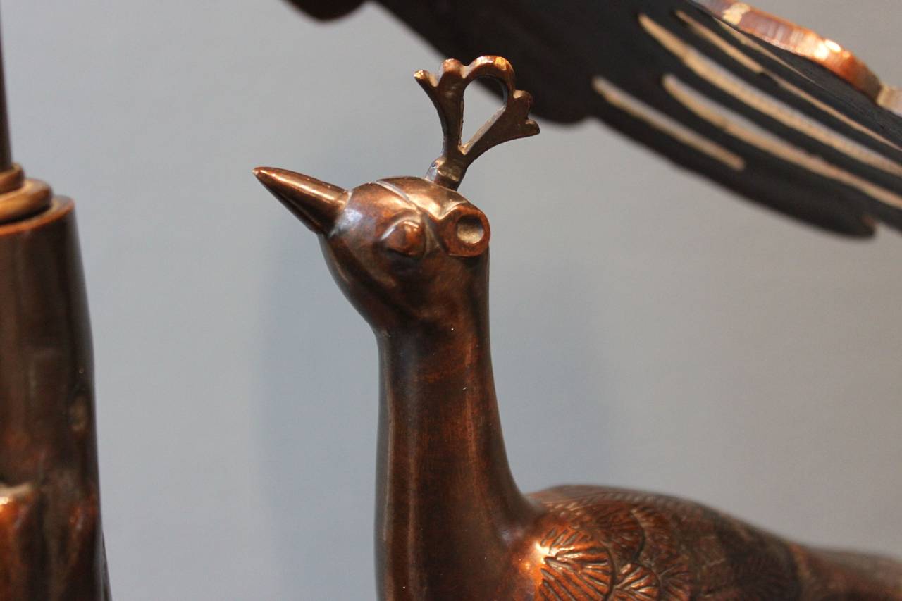Late 20th Century Mid-Century Hollywood Regency Marbro Bronze Peacock Lamp