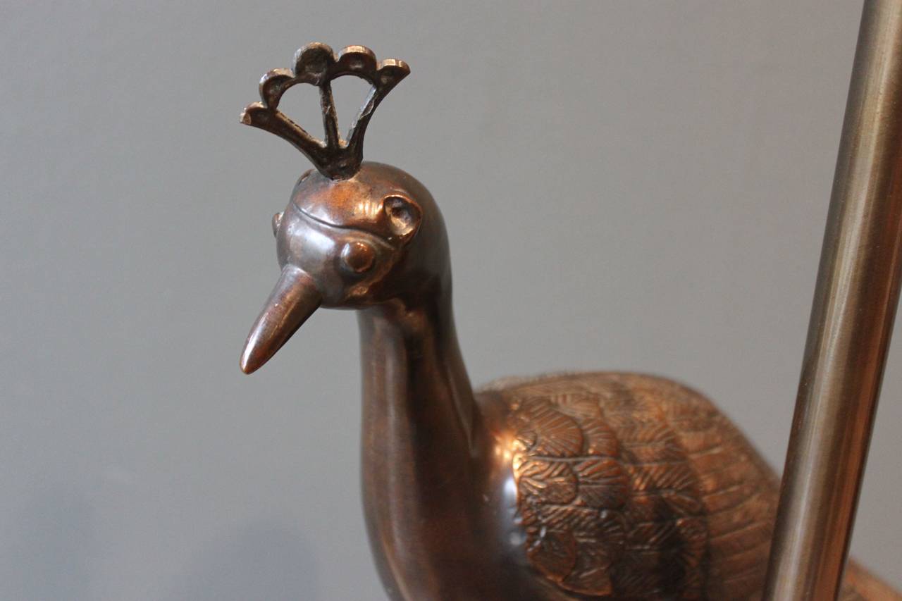 Mid-Century Hollywood Regency Marbro Bronze Peacock Lamp 1