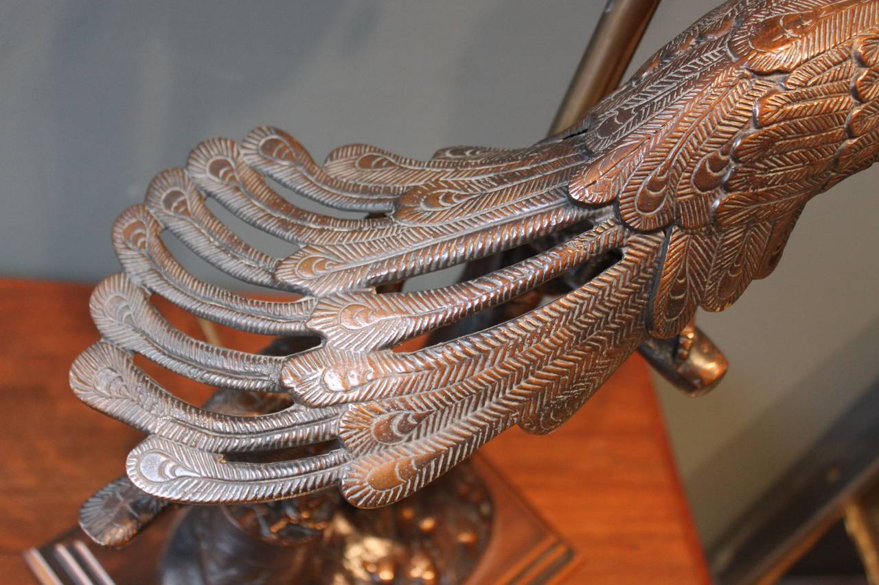 Mid-Century Hollywood Regency Marbro Bronze Peacock Lamp 2