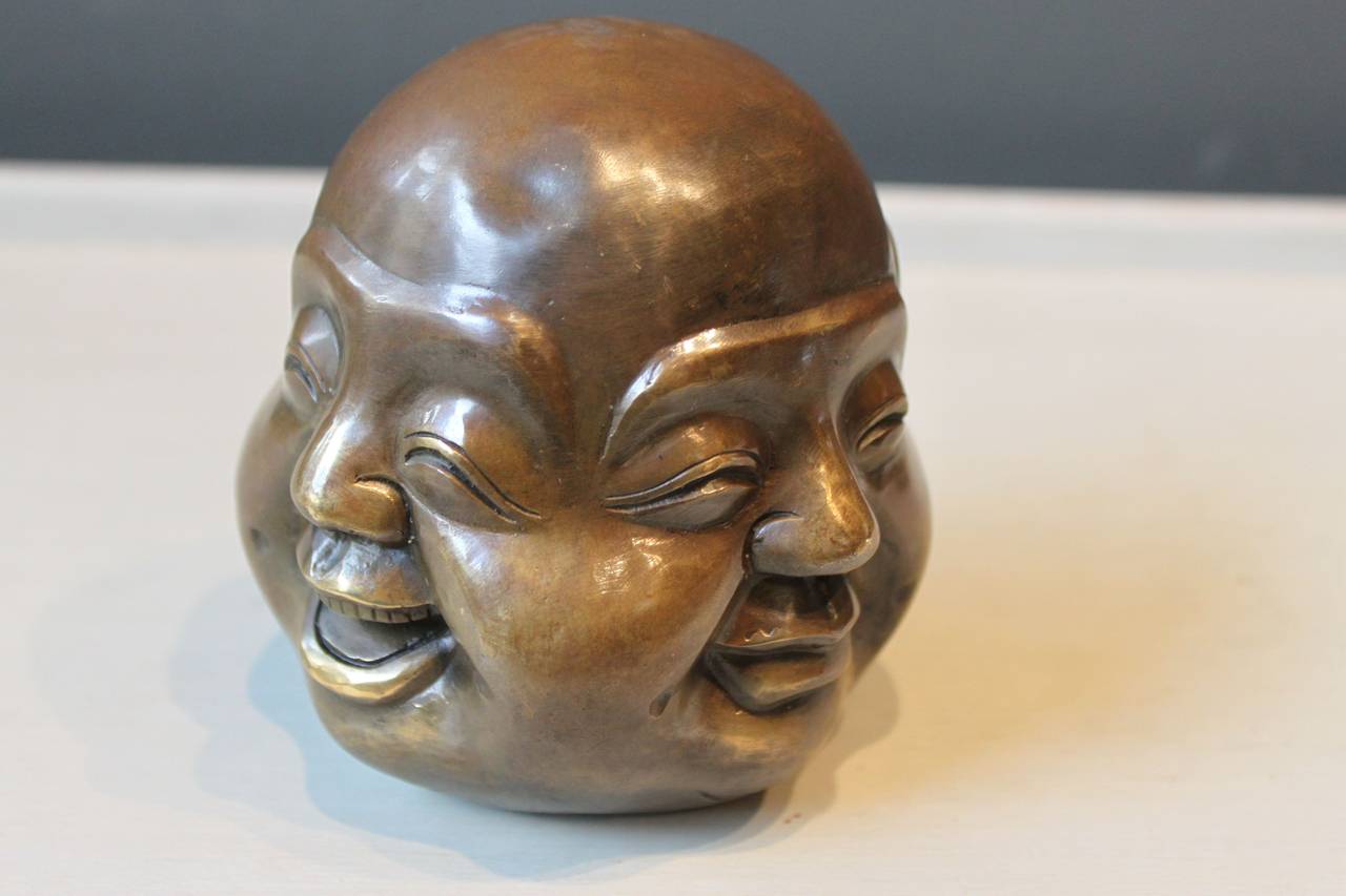 Japanese Brass Sculpture of Buddha Head With Four Faces, 19th Century In Good Condition In San Antonio, TX