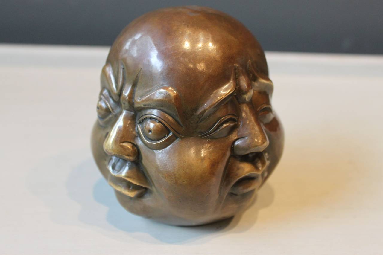 Japanese Brass Sculpture of Buddha Head With Four Faces, 19th Century 1