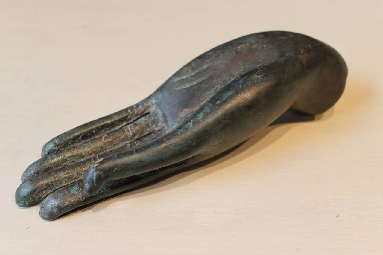 Bronze Asian Sculpture of a Buddha Hand, 19th Century or Earlier In Good Condition For Sale In San Antonio, TX