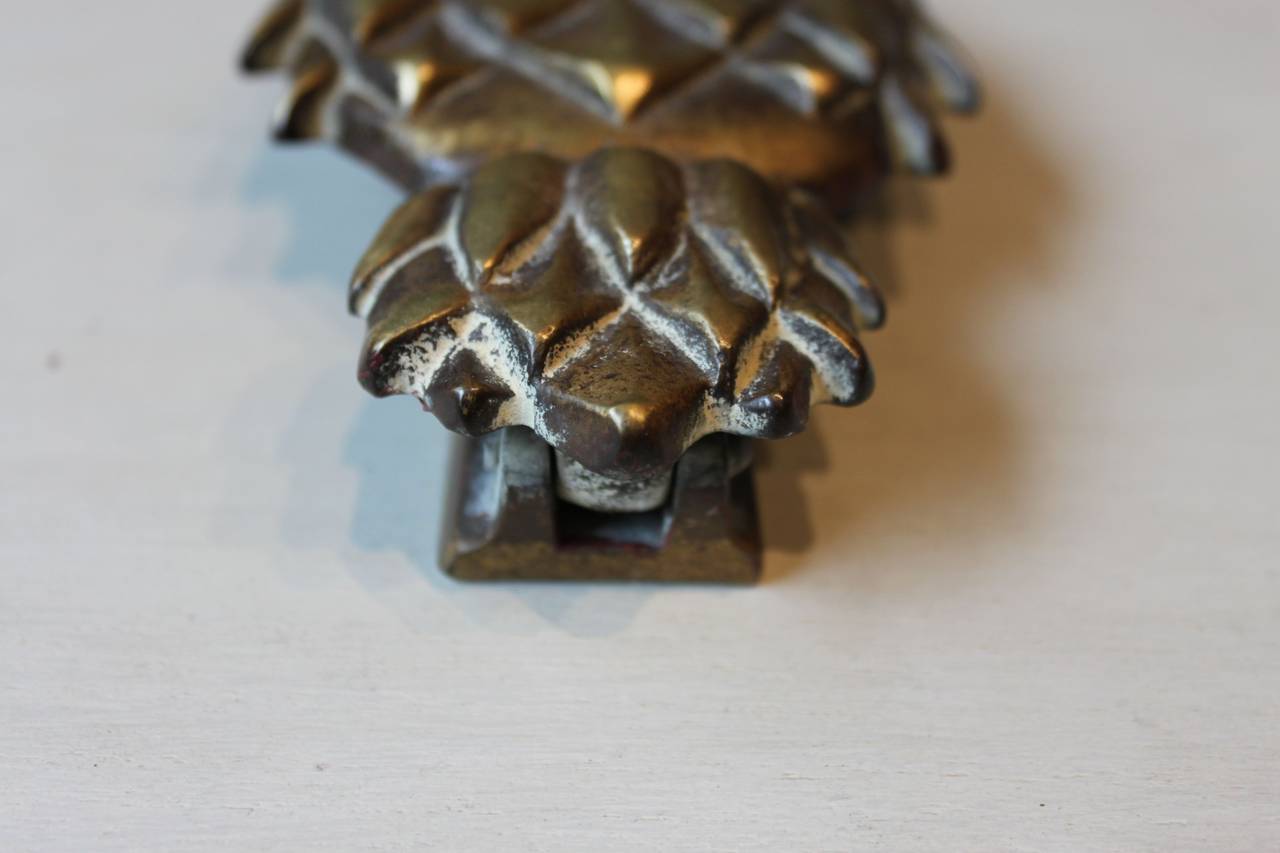 Antique Brass Pineapple Door Knocker, 19th Century, England In Excellent Condition In San Antonio, TX